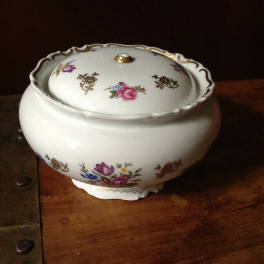 Fine China Footed Lidded Bowl German Democratic Republic Reichenbach Vintage 80s
